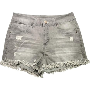Paperbag <b>Waist</b> Distressed Denim Shorts Women Belted High Rise Ripped Raw Hem Summer Cinched <b>Jean</b> Bottoms - Product Image 1