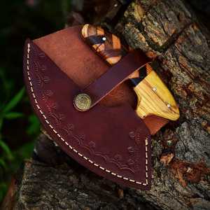 Cuchillo Ulu profesional de acero de Damasco de alta calidad, cuchillo para pizza hecho a mano, cortador de pizza, estilo vikingo, mango de madera, OEM. - Product Image 3