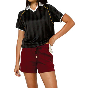 Maillot de football américain à col rayé noir pour femme, respirant, en polyester, pour entraînement sportif, manches courtes, coupe ajustée, tenue d'équipe - Product Image 5
