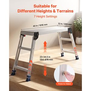 Plateforme de travail pliante robuste, hauteur réglable de 23 à 34,5 pouces, marchepied en aluminium 40 x 12, capacité de charge de 500 lb, antidérapant - Product Image 3