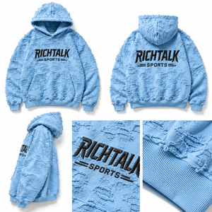 Sweat à capuche tricoté surdimensionné pour homme, imprimé, 100 % coton, uni, streetwear, bleu, avec poche frontale à logo, écologique, respirant, hiver - Product Image 6