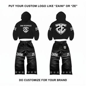 ชุดเซ็ตแทรคสูทผู้ชาย ZAINI พรีเมียม ผ้าฝ้ายฟลีซ 350gsm สไตล์สตรีทแวร์สำหรับฤดูหนาว สีดำ เสื้อฮู้ดแบบสวมหัว กางเกงจ็อกเกอร์ - Product Image 1