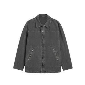 Veste en jean en toile 100 % coton de haute qualité, fabrication sur mesure, respirante, avec poches zippées, col rabattu pour homme, veste de travail - Product Image 1