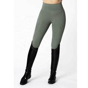 Pantalon d'équitation taille haute pour femme, longueur intégrale, vert uni, en tricot Spandex Nylon, extensible dans les quatre sens, taille élastique 2026 - Product Image 1