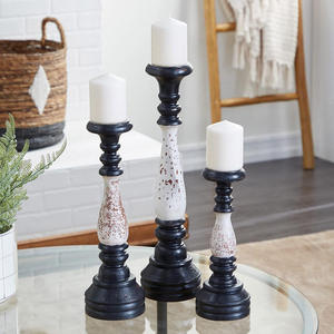 Wooden <b>Candlestick</b> Holder Set of 3 TALL <b>Black</b> and White Distressed Finish for Home Decoration - Product Image 4