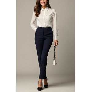 Women's Plus Size Formal Business Suit Pants High Straight Flat Zipper Fly Classic Solid Color Casual Work Cotton Oxford - Product Image 2