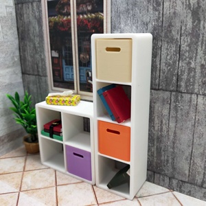 Miniature 1:12 Scale Durable <b>PLA</b> Grid Shelf and Colorful Boxes Mini Furniture Set for Dollhouse Decoration - Product Image 1