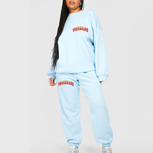 Custom Logo Women Oversized Sky Blue Sweatshirt and Jogger Set Premium Cotton Fleece Tracksuit Casual Two Piece Loungewear - Product Image 3