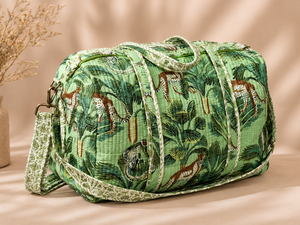 Cotton Quilted Bohemian Style Travel Duffel <b>Bag</b> Green Zipper Closure Carry on Luggage <b>Overnight</b> Weekend Shoulder <b>Bag</b> Women - Product Image 1