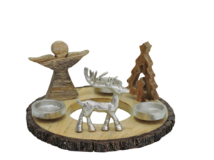 Porte-bougie décoratif en aluminium en forme de renne avec base en bois, centre de table de Noël, décoration de fête - Product Image 1
