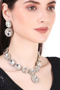 ชุดเครื่องประดับอัลลอยด์ชุบเงินวินเทจสำหรับผู้หญิง ชุดสำหรับงานหมั้น งานครบรอบ งานแต่งงาน งานเลี้ยงเจ้าสาว สร้อยคอ ต่างหู - Product Image 5
