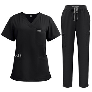 Blouse médicale pour femme, col en V, avec poches et fente, vert foncé, uniforme d'hôpital pour le personnel médical - Product Image 2