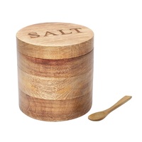 Salero de Madera Personalizado con Tapa y Cuchara – Tarro de Madera de Mango Grabado para Sal, Recipiente para Condimentos de Cocina, Decoración Rústica Estilo Granja, Venta al por Mayor