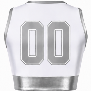 Maillot de cheerleading sans manches blanc et argenté sublimé – Tenue de sport athlétique pour l'entraînement, la performance et la compétition - Product Image 2
