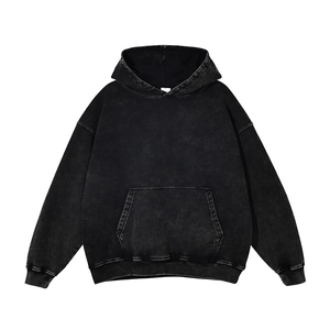 Sudadera con Capucha Negra Oversize para Hombre con Lavado Ácido, Estilo Casual, con Bolsillo Canguro, Manga Raglán, para Otoño, OEM ODM - Product Image 1