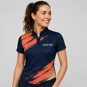 Polo de Manga Corta para Mujer, Cuello Mandarín, Color Azul Oscuro Coral, Personalizado, de Secado Rápido y Transpirable, Uniforme de Equipo WPS-0838 - Product Image 1