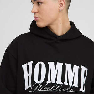 Fabricant sur mesure, vente en gros de sweats à capuche unisexes, basiques en coton, avec appliques, broderies, impressions en relief, sweats à capuche noirs pour hommes - Product Image 5