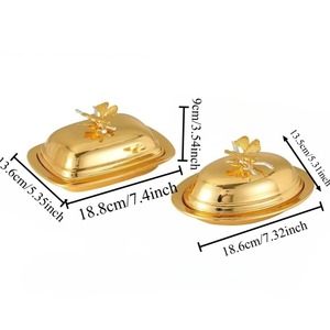 Gold Finished Butter Dish With <b>Butterfly</b> Design Lid Elegant Butter Storage Container Used For Serving Butter In A Luxurious Way - Product Image 3