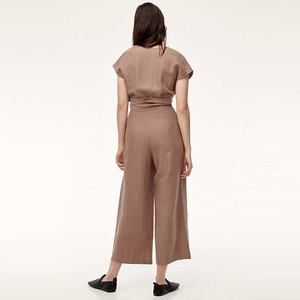 Mono de crepé marrón sin mangas con cuello en V para mujer, con cinturón, ajuste holgado, largo a media pantorrilla, estilo casual, para primavera y verano, conjunto de una pieza. - Product Image 2