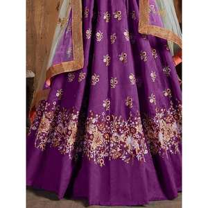 ด้ายสีม่วงที่สวยงามทำงานผ้าไหมดิบ lehenga choli กับ dupatta - Product Image 2