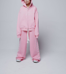 Men's Pink Hooded Sweatshirt <b>Set</b> Casual Oversized Two-Piece Tracksuit Solid Color French Terry Autumn Wear - Product Image 6