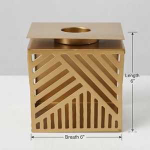 Modern <b>Gold</b> Black Metal <b>Tea</b> <b>Light</b> <b>Holders</b> Geometric Cut out Handmade MORADABAD ART METAL WARE Uttar Pradesh for Home Decoration - Product Image 5