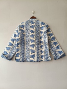 Reversible <b>Quilted</b> <b>Jacket</b>: Hand Block Print Lurex Cotton, Floral Partywear - Product Image 2