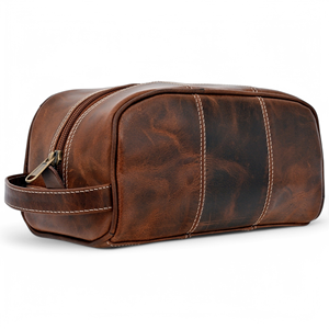 Bolsa de Maquillaje de Viaje Personalizada con Logotipo, Unisex, de Cuero Genuino, con Cierre, Asa Suave, Resistente al Agua, Diseño de Puntos, Moderna y Duradera - Product Image 1