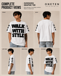 ONETEN APPARELS เสื้อยืดผ้าฝ้ายขนาดใหญ่สำหรับผู้ชายพร้อมลายพิมพ์วอล์ค วิธ สไตล์เสื้อยืดคอกลมแขนสั้นสไตล์สตรีท - Product Image 2