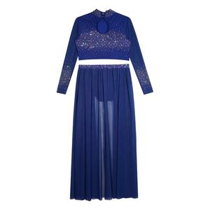 Costume de danse lyrique pour filles de 6 à 16 ans, ensemble haut court et jupe fluide pour spectacles sur scène, cours de danse, noir - Product Image 4