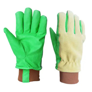 Split Cowhide Leather Driver <b>Gloves</b> with Extended Brown <b>Knit</b> Cuff Abrasion Resistant Comfortable Fit Yellow Work <b>Gloves</b> - Product Image 3