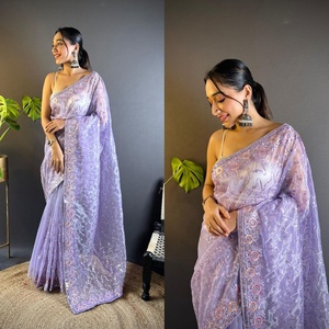 Trabajo de bordado pesado Red de sarga pesada Saree Indian Heavy Sequence Work Party wear Saree Colecciones para mujeres Wear Collectinos - Product Image 1