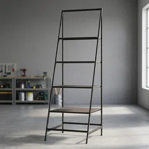 Étagère pliante moderne avec structure métallique et étagères en bois, organisateur de rangement autoportant en forme d'échelle pour salon, chambre et décoration intérieure - Product Image 6