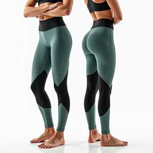 Mid Waist Full Length Simple Sporty <b>Leggings</b> with <b>Black</b> Panel Design Seamless Knitted Compression Women's All Seasons Wear - Product Image 6
