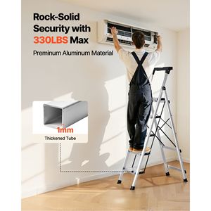 Scala Pieghevole a 5 Gradini con Pedali Larghi Antiscivolo e Impugnatura Confortevole, Capacità 330 Libbre, Scala Portatile in Alluminio - Product Image 4