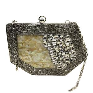 Handcrafted Designer Evening Bag for Ladies <b>Bridal</b> Brass and Mother of Pearl Clutch Handmade - Product Image 1