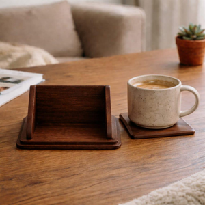 Solid Wood <b>Square</b> Coasters with Holder Minimalist Modern Drink Coasters for Coffee Cups Mugs Glasses Dining <b>Table</b> <b>Kitchen</b> - Product Image 6