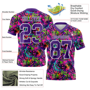 Maillot de football personnalisé violet et blanc, maille 3D effet éclaboussures, authentique, haute qualité, respirant, tenue de sport athlétique - Product Image 2