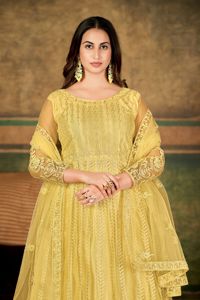 Costume Anarkali de luxe pour femmes, manches 3/4, en crêpe filet, semi-couture, extensible, séchage rapide, pour fêtes et mariages - Product Image 2