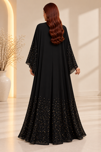 Abaya noire perlée et pailletée pour femme, manches longues, coupe ample, longueur ras du sol, robe islamique modeste pour l'Aïd, vente en gros EAU OEM ODM - Product Image 2