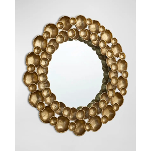 Grand miroir mural rond en fer doré style feuille de ginkgo, décoratif, pour salon, chambre et entrée. - Product Image 2