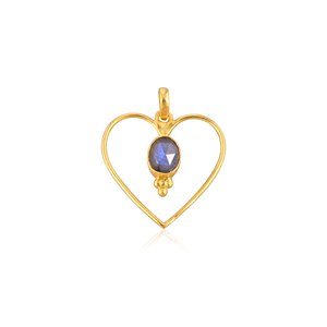 Pendentif en laiton avec pierre précieuse naturelle en labradorite en forme de cœur, cadeau classique pour femme - Product Image 1