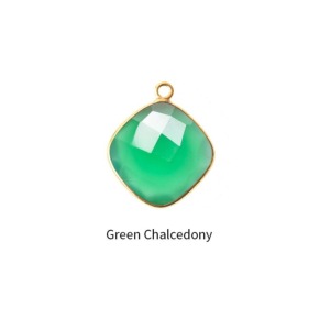 Cushion Cut Green Chalcedony Gemstone Pendant 15x15mm Gold Plated Bezel Charm for Handmade Birthstone Jewelry Making - Product Image 1