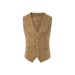 Chaleco Formal de Hombre Rojo con Cuello en V, Mezcla de Lana Espigada, Cierre de un Solo Botón y Bolsillos para Trajes, Ideal para Otoño - Product Image 3