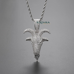 Pendentif tête de chèvre en argent 925 plaqué or avec cristaux en strass, bijoux unisexes hip-hop - Product Image 4