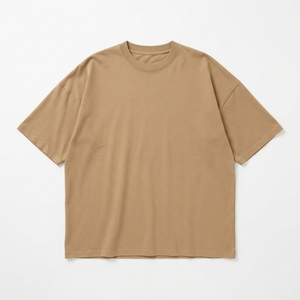 Camiseta Oversize Lisa de Algodón Pesado Color Beige Caqui Neutro con Hombro Caído Estilo Urbano para Venta al por Mayor y Pedidos a Granel - Product Image 1