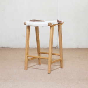 Taburete de Bar Moderno de Madera con Asiento de Cuero Genuino de Cabra, Diseño Rústico Redondo, Mueble de Bar Duradero para el Hogar - Product Image 4