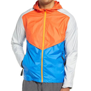 Veste coupe-vent pour homme à blocs de couleur, à capuche, fermeture éclair, style sportif, légère, en polyester, pour le printemps, vêtements d'extérieur - Product Image 1
