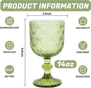Calici <span class=keywords><strong>da</strong></span> Vino Verdi Vintage, Bicchieri con Motivo in Rilievo, Coppe con Stelo per Matrimoni e Feste - Product Image 5