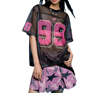 Robe de style sportif pour femme, maillot de football américain personnalisé, numéro rose, streetwear respirant, haut OEM, marque privée, vente en gros - Product Image 6